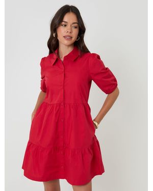 Threadbare Tiered 100% Cotton Poplin Button Up Mini Dress