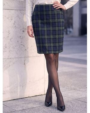 Roman Check Print Stretch Skirt - Blue