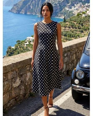 Roman Spot Print Panel Midi Dress - Blue