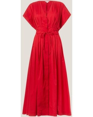 Monsoon Riviera Pleated Tie Waist Midi Dress - Red