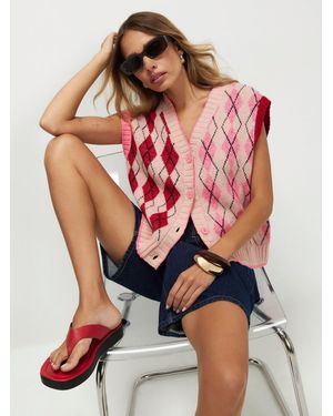 River Island Knitted Argyle Waistcoat - Red