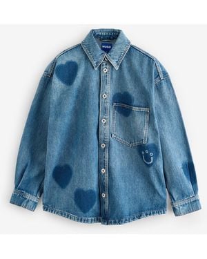 HUGO Garesa Heart Print Washed Denim Shirt - Blue