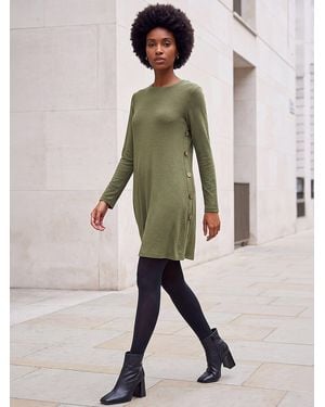Roman Swingkleid Mit Seitlichem Knopfdetail - Grün