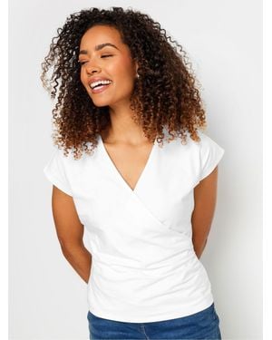 M Com Short Sleeve Wrap Top - White