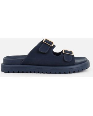 SIMMI Jesselyn Buckle Strap Chunky Footbed Slides - Blue