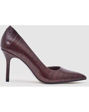 Reiss Leather Crocodile-Effect Court Shoes - Purple