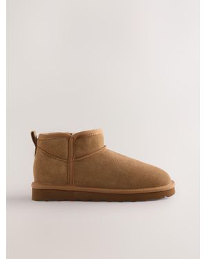 Next Extra Wide Fit Water Repellent Faux Fur Ankle Boots - Brown