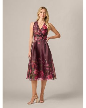 Adrianna Papell Printed Organza Midi Dress - Pink
