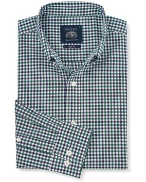 Savile Row Company Slim Fit Cotton Poplin Gingham Check Casual Shirt - Blue