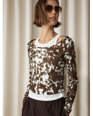 Next Deer Print Layered Long Sleeve Top - Natural