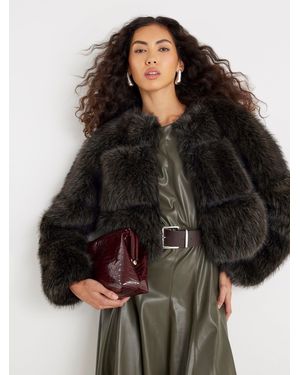 River Island Crop Panel Faux Fur Jacket - Black