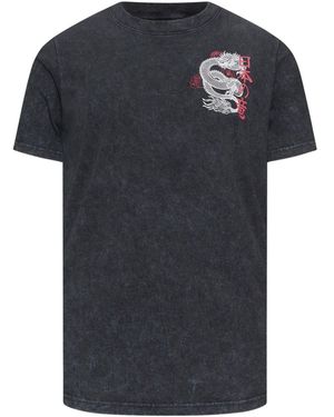 BadRhino Big & Tall Longline Acid Wash Dragon Print T-Shirt - Black