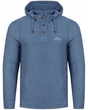 Weird Fish Bakersfield Button Neck Hooded Macaroni Sweatshirt - Blue