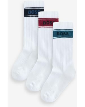 BOSS Rib Logo Socks 3 Pack - White