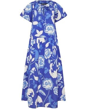 PixieGirl Petite Tie Neck Drop Tiered Dress - Blue