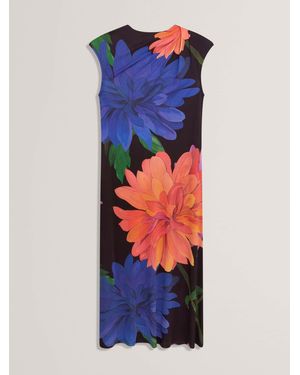 Ted Baker Ginla Printed Midi Dress With Draped Neck Detail - Blau