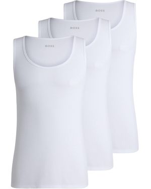BOSS Ribbed 100% Cotton Vest Tops 3 Pack - White
