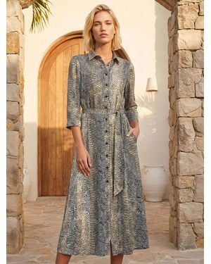 Roman Animal Print Midi Shirt Dress - Brown