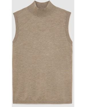 Reiss Neutral Evelyn Merino Wool Funnel-Neck Sleeveless Vest - Natural