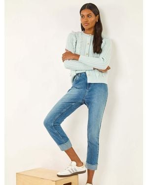 Roman Slim Leg Turn Up Stretch Jeans - Blue