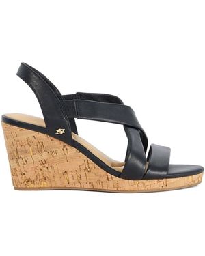 Dune Standard Fit Leather Kamies Cross Strap Wedge Sandals - Blue