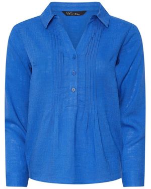 M Com Petite Pintuck Detail Contains Shirt - Blau