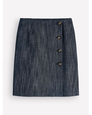 Boden Evelyn Twill Button Wrap Skirt - Blue