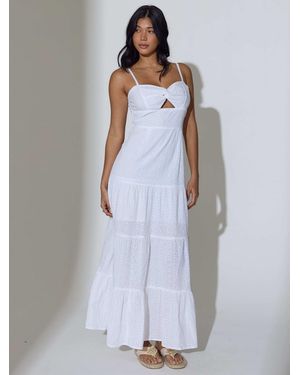 South Beach Broderie Twist Front Tiered Maxi Dress - White