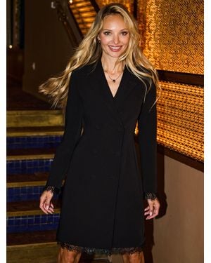 Sosandar Cinched Waist Lace Trim Blazer Dress - Black