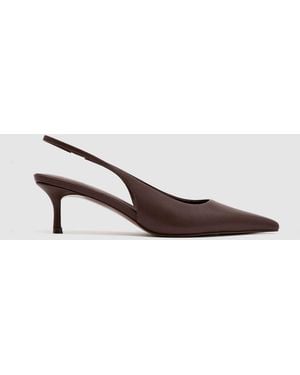 Reiss Chocolate Carla Leather Slingback Low-Heel Court Shoes - Brown
