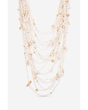 Mood Tone Beaded Statement Multirow Necklace - White