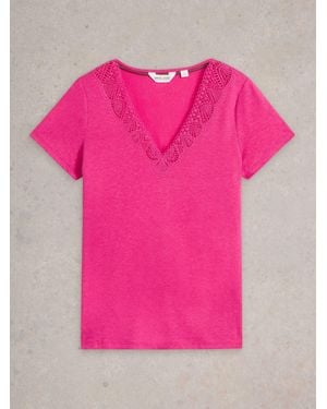 White Stuff Ellie Lace T-Shirt - Pink