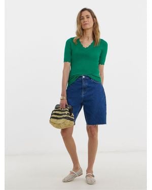 JD Williams Scallop Hem Short Sleeve Sweater - Green