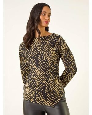 Roman Abstract Asymmetric Stretch Top - Black