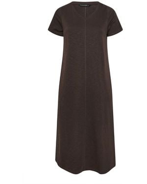 Evans Short Sleeve Slub Jersey Midi Dress - Brown
