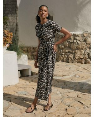 Threadbare Tie Front Side Split 100% Cotton Jersey Midi Dress - Green