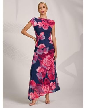 Jolie Moi Floral Draped Asymmetric Structured Hem Maxi Dress - Pink