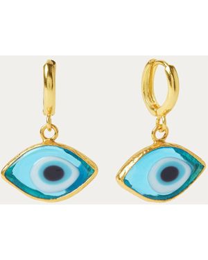 Ottoman Hands Tone Bronte Glass Evil Eye Huggie Earrings - Blue
