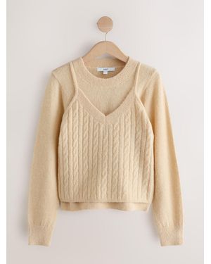 Next Cable Knit Cami Layer Knitted Sweater - Natural