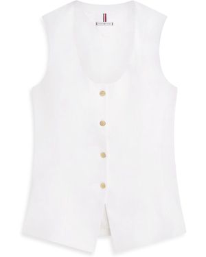 Tommy Hilfiger Button Linen Blend Slim Waistcoat - White