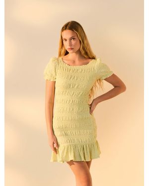 Next Shirred Puff Sleeve Mini Dress - Yellow