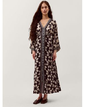 Monsoon Ellison V-Neck Floral Print Long Sleeve Midi Dress - Brown