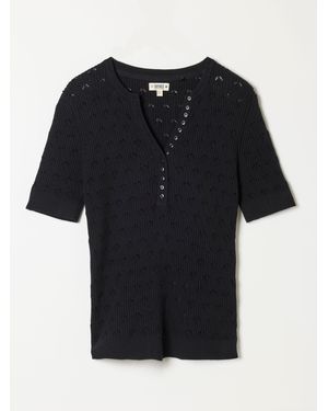 FatFace Fatface Lois Short Sleeve Knitted Henley Top - Black