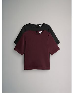 The Set 2 Pack Satin Shortsleeve Tops/Burgundy - Red