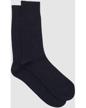 Reiss Wool-Blend Ribbed Socks With Cashmere, S & M - Blue