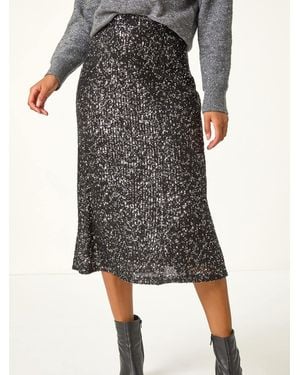 Roman Fluted Hem Sequin Skirt - Black
