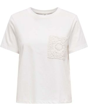 Jdy Cotton T-Shirt With Crochet Pocket - White