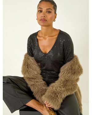 Roman Shimmer Wrap Stretch Blouse - Black