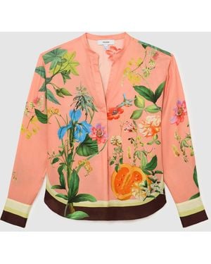 Reiss Tropical Scarf-Print Half-Button Shirt - Pink