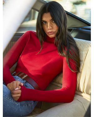 Ro & Zo Cotton Blend Roll Neck Top - Red